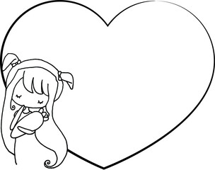 vector cartoon cute girl with heart shape border background