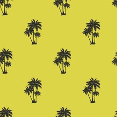 Fototapeta na wymiar vector summer palm print. seamless beach palm print on yellow background. abstraction on clothes