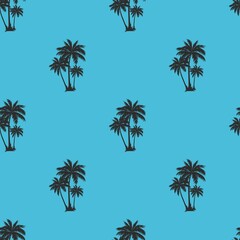 Fototapeta na wymiar vector summer palm print. seamless beach palm print on blue background. abstraction on clothes