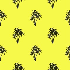 Fototapeta na wymiar vector summer palm print. seamless beach palm print on yellow background. abstraction on clothes