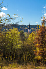 Colors of Autumn. Morning view of the autumn landscape in Czech Republic. Rural landscape in the Czech Republic. Sunny autumn day.