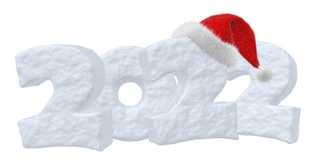 2022 New Year snow text with Santa Claus hat