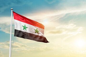 Syria national flag cloth fabric waving on the sky - Image