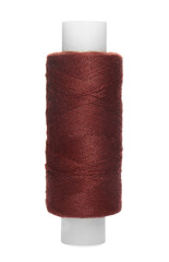 Spool of dark red sewing thread isolated on white