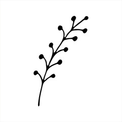 A painted branch with berries. Doodle style, floral decor, fruit pattern, minimalism. Isolated. Vector illustration.  