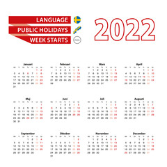 Calendar 2022 in Swedish  language with public holidays the country of Sweden in year 2022.