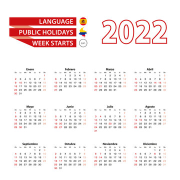Calendar 2022 in Spanish language with public holidays the country of Colombia in year 2022.