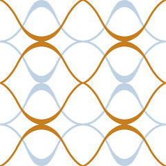 Classic wallpaper design. Geomeric seamless ornament: sky blue and mustard yellow wavy lines on a white background. Minimalist fabric texture