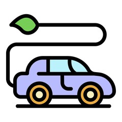 Eco electric car icon. Outline eco electric car vector icon color flat isolated