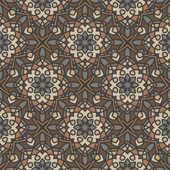 Abstract seamless mandala background. Texture in brown and gray colors. Oriental pattern for design, fashion print, scrapbooking