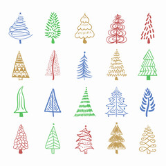Christmas tree brush hand drawn doodle for New Yea