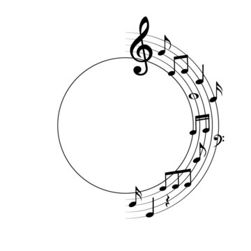 Music notes, round frame, vector illustration.
