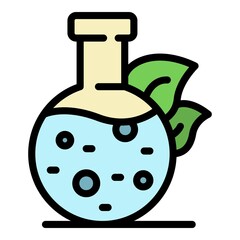 Eco chemical flask icon. Outline eco chemical flask vector icon color flat isolated