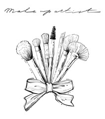 Set of make up brushes, monochrome vector illustrartion