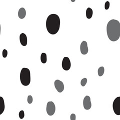 Polka dots seamless pattern. Hand drawn doodle circles monochrome texture background. Random spots.