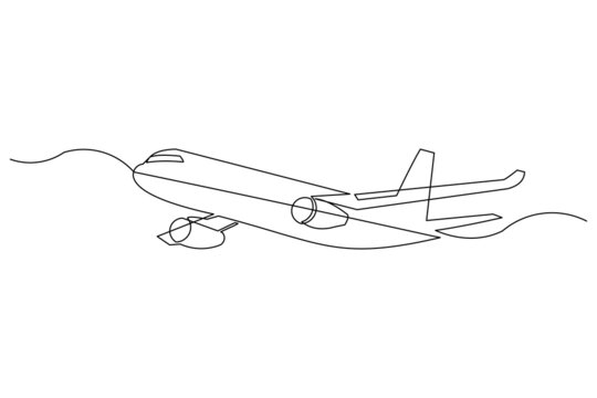 recommend clip art: Continuous line drawing of flying airplane. Single one line art of jet plane aero modeling remote control. Vector illustration 