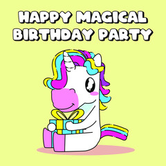 Cute unicorn quote vector illustration, birthday unicorn