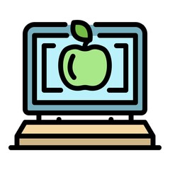Naklejka premium Computer foreign language study icon. Outline computer foreign language study vector icon thin line color flat isolated