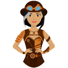 A girl in an unusual stylish steampunk suit. Vector illustration.