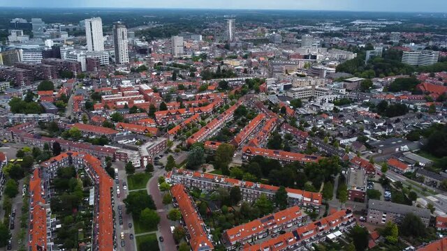 Aerial view around the city Eindhoven in netherlands on a sunny and windy day