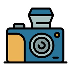 Investigator camera icon. Outline investigator camera vector icon color flat isolated
