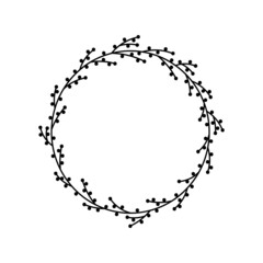 Wreath frame in doodle style for decoration journal, planner and diary. Silhouette plant for design for christmas and new year.Vector illustraion, isolated black element on a whie background