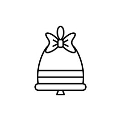 vector line Christmas bell icon with a bow, isolated