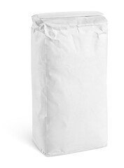 Fototapeta na wymiar Blank white paper bag package of flour isolated on white background with clipping path