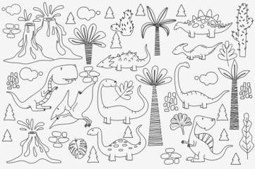 Fototapeta na wymiar Set of different vector dinosaurs