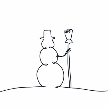 recommend clip art: Continuous line drawing vector illustration of a snowman. Christmas concept. New Year holiday. postcard design.