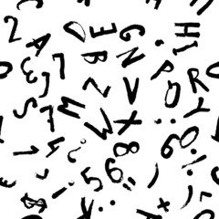 Seamless pattern with grunge black hand drawn alphabet