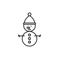 Happy winter snowman with hat and scarf line art vector icon for apps and websites