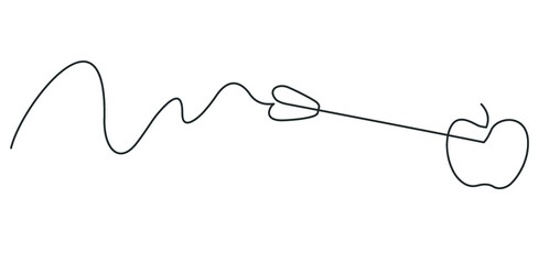 Continuous line drawing of arrow in center of apple. Template for your design works. Vector illustration.