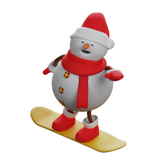 3D Snowman Cartoon Illustration trying a skateboard