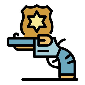 Policeman revolver icon. Outline policeman revolver vector icon color flat isolated