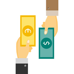 Hand holding Euro dollar the other hand hoding us dollar to exchange each other. money swap, money exchange concept.