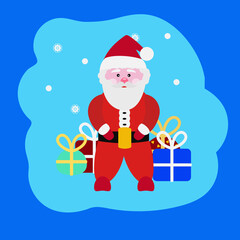 cute santa with gifts on a blue background