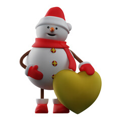 Sweet 3D Snowman Cartoon Design holding a heart