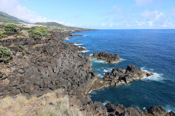 Fototapeta na wymiar View of the ocean coast, Sao Jorge island, Azores