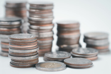  money coins to stack of coins.Saving money for future use concept and money financial business growth concept.  isolated on white background