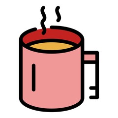 Hot coffee mug icon. Outline hot coffee mug vector icon color flat isolated