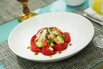 Healthy crab salad with tomato and avocado