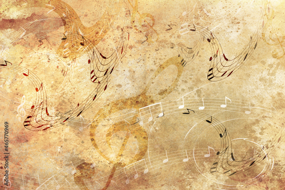 Poster beautiful abstract colorful collage with music notes.
