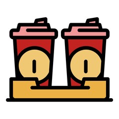 Coffee to go cups icon. Outline coffee to go cups vector icon color flat isolated