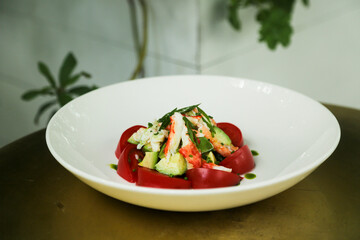 Healthy crab salad with tomato and avocado