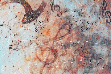 beautiful abstract colorful collage with music notes.