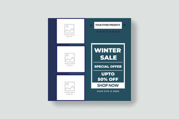 Winter sale square banner template for ad. Suitable for social media post for promotion.