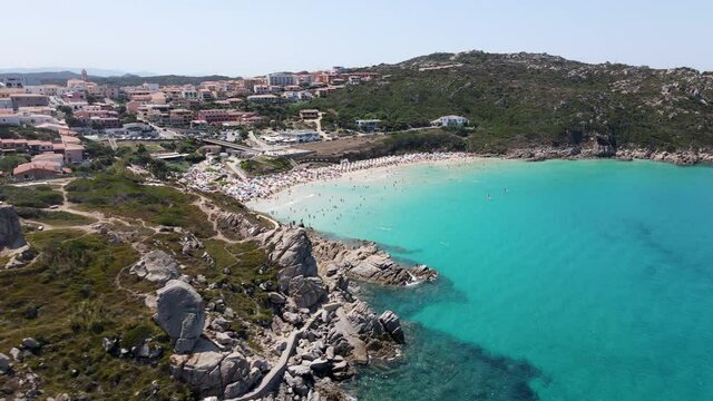 Stunning drone view of Rena Bianca, Sardinia, taken on summer day Italy Santa Teresa Gallura, .
