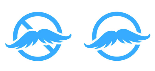 No shave - november. No shave or shaving moustache, mustache or beard men face. No razor blade sign. Vector, forbidden to use shaving razor icon. November, blue ribbon, man, prostate cancer month.