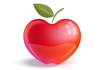 Apple illustration. Red shining glossy apple with reflections. Red apple with green leaf illustration